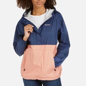 Marmot PreCip Eco Anorak Jacket Hooded Rain Waterproof Pullover Blue Pink MEDIUM